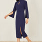 Yumi Navy Fitted Midi Dress With Flute Sleeves
