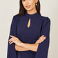 Yumi Navy Fitted Midi Dress With Flute Sleeves