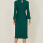 Yumi Green Fitted Midi Dress With Flute Sleeves