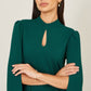 Yumi Green Fitted Midi Dress With Flute Sleeves