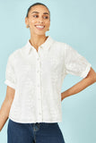 Yumi White Cotton Flower Applique Shirt