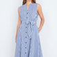Yumi Navy Stripe Midi Sleeveless Shirt Dress
