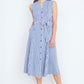 Yumi Navy Stripe Midi Sleeveless Shirt Dress
