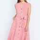 Yumi Red Stripe Midi Sleeveless Shirt Dress