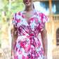 Yumi Ivory Floral Wrap Dress With Dipped Hem