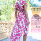 Yumi Ivory Floral Wrap Dress With Dipped Hem