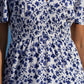 Yumi Blue Floral Ruched Waist Midi Dress With Angel Sleeves