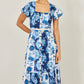 Yumi Blue Floral Viscose Midi Shirt Dress With Matching Belt