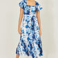 Yumi Blue Floral Viscose Midi Shirt Dress With Matching Belt