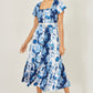 Yumi Blue Floral Viscose Midi Shirt Dress With Matching Belt