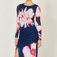 Yumi Navy Floral Placement Floral Long Sleeve Mesh Maxi Dress