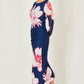 Yumi Navy Floral Placement Floral Long Sleeve Mesh Maxi Dress