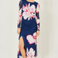 Yumi Navy Floral Placement Floral Long Sleeve Mesh Maxi Dress