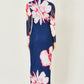 Yumi Navy Floral Placement Floral Long Sleeve Mesh Maxi Dress