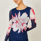 Yumi Navy Floral Placement Floral Long Sleeve Mesh Maxi Dress