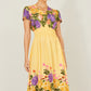 Yumi Butter Yellow Floral Mirror Print Viscose Midi Dress