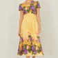 Yumi Butter Yellow Floral Mirror Print Viscose Midi Dress