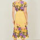 Yumi Butter Yellow Floral Mirror Print Viscose Midi Dress