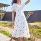 Yumi White Cotton Sunflower Embroidered Midi Dress