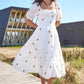 Yumi White Cotton Sunflower Embroidered Midi Dress