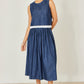 Yumi Blue Denim Chambray Gathered Midi Skirt