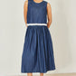 Yumi Blue Denim Chambray Gathered Midi Skirt