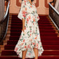 Yumi Ivory Floral Print Wrap Midi Dress With Dipped Hem