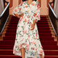 Yumi Ivory Floral Print Wrap Midi Dress With Dipped Hem