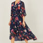 Yumi Navy Floral Kimono Wrap Dress With Dip Hem