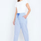 Yumi Blue Cotton Stripe Cropped Trousers