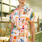 Yumi Ivory Tropical Postcard Print Relaxed Midi Shirt Dress