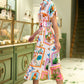 Yumi Ivory Tropical Postcard Print Relaxed Midi Shirt Dress