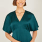 Yumi Green Satin Midi Kimono Dress