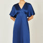 Yumi Navy Satin Midi Kimono Dress
