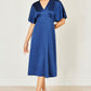 Yumi Navy Satin Midi Kimono Dress