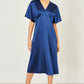 Yumi Navy Satin Midi Kimono Dress