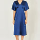 Yumi Navy Satin Midi Kimono Dress