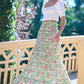 Yumi White Boho Print Cotton Floral Maxi Skirt