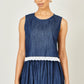 Yumi Blue Cotton Chambray Top With Lace Trims