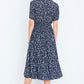 Yumi Navy Ditsy Floral Midi Shirt Dress With Ruched Waist