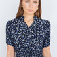 Yumi Navy Ditsy Floral Midi Shirt Dress With Ruched Waist