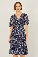 Yumi Navy Floral Mesh Wrap Dress