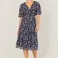 Yumi Navy Floral Mesh Wrap Dress