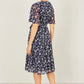 Yumi Navy Floral Mesh Wrap Dress