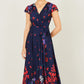 Yumi Navy Floral Mirror Wrap Dress With Dip Hem