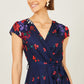 Yumi Navy Floral Mirror Wrap Dress With Dip Hem