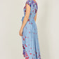 Yumi Blue Floral Mirror Wrap High Low Midi Wrap Dress