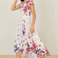 Yumi Ivory Floral Mirror Wrap Dress With Dip Hem