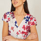 Yumi Ivory Floral Mirror Wrap Dress With Dip Hem