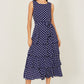 Yumi Navy Spot Tiered Midi Dress